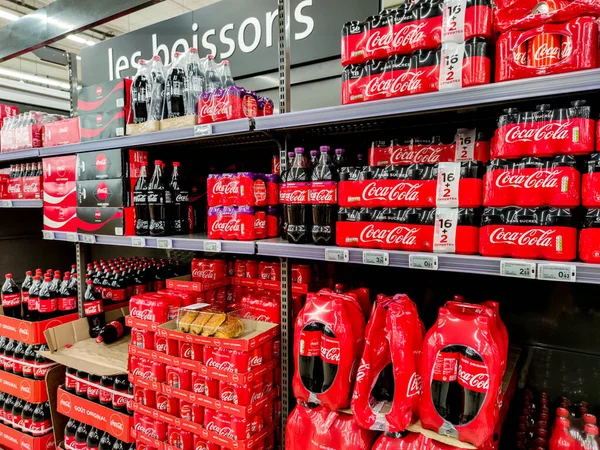 Puilboreau Francia Octubre 2020 Refresco Marca Coca Cola Exhibe Para — Foto de Stock