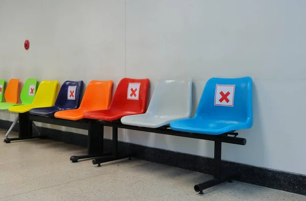 Row Chairs Waiting Area Front Store Building Some Forbidden Marking — Stock Photo, Image