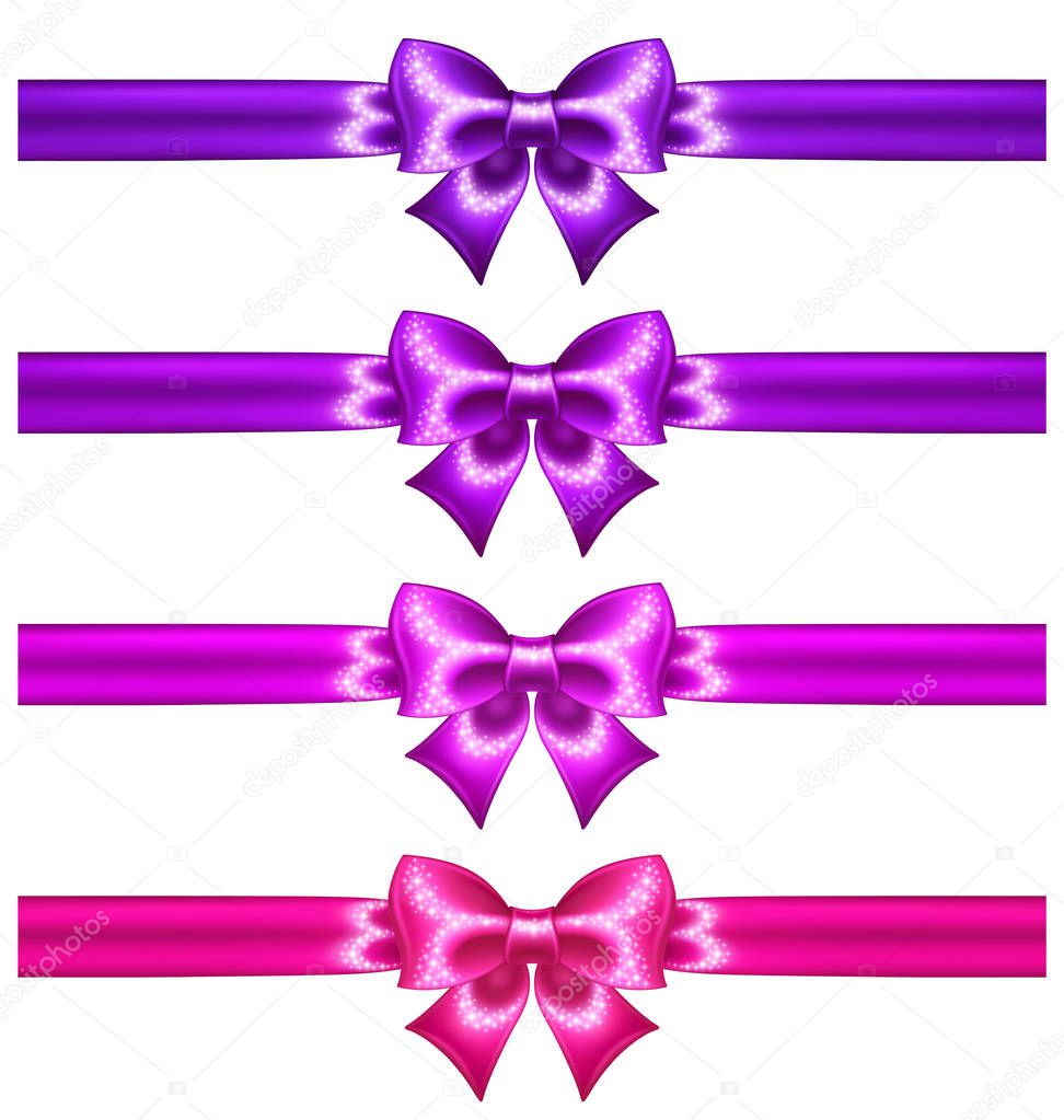  Glitter ultra violet and pink bows with ribbons are perfect for creating gift, wedding, business cards and gift voucher