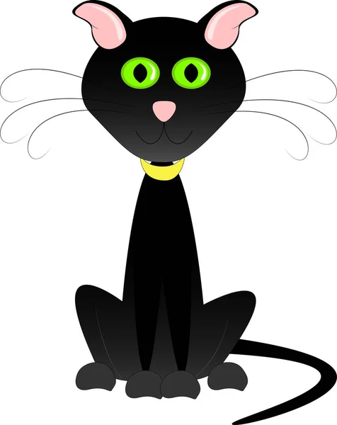 Siyah kedi resmi. Oturma kedi. Yorgun kedi.