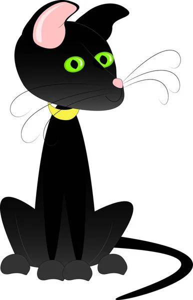 Siyah kedi resmi. Oturma kedi. Yorgun kedi.