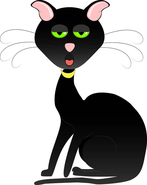 Siyah kedi resmi. Oturma kedi. Yorgun kedi.