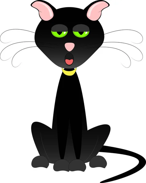 Siyah kedi resmi. Oturma kedi. Yorgun kedi.