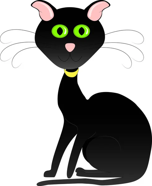 Siyah kedi resmi. Oturma kedi. Yorgun kedi.