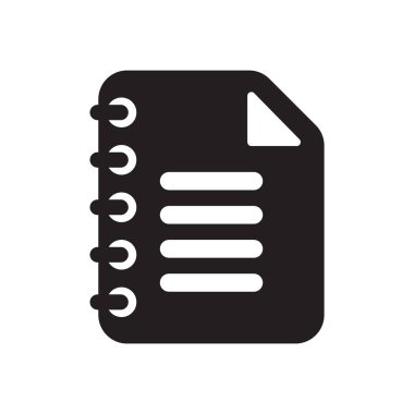 Not defteri simgesi vektör web ve mobil uygulaması tasarımı, Not defteri logo kavramı için beyaz arka plan üzerinde izole