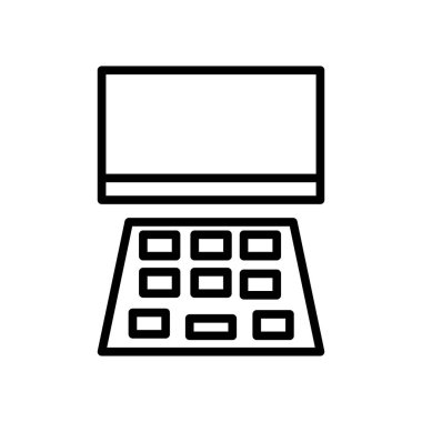 Dizüstü simge vektör lineer tarzda şeffaf işareti, çizgi ve anahat öğelerini beyaz zemin üzerine, Laptop izole