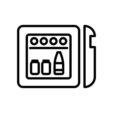 Mini bar simge vektör lineer tarzda şeffaf işareti, çizgi ve anahat öğelerini beyaz zemin üzerine, Minibar izole