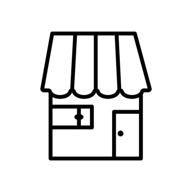 Dükkanı simge vektör izole üzerinde beyaz arka plan, şeffaf işareti, çizgi veya doğrusal işareti, öğenin tasarım anahat tarzı alışveriş