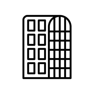 Otel simge vektör lineer tarzda şeffaf işareti, çizgi ve anahat öğelerini beyaz zemin üzerine, otel izole