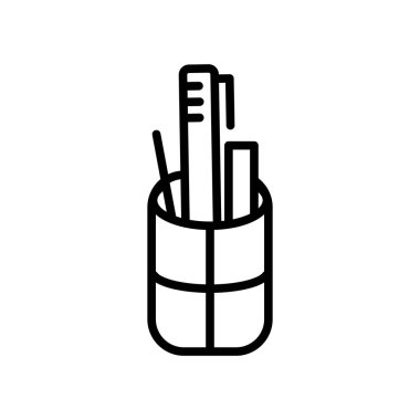 Beyaz arka plan, kalem case şeffaf işareti, çizgi ve anahat öğelerini lineer tarzda izole kalem büyük simge vektör