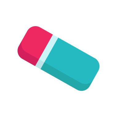 Beyaz arka plan, silgi şeffaf işareti, renkli ekipman sembolleri izole silgi simge vektör