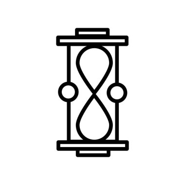 Beyaz arka plan, kum saati şeffaf işareti, çizgi ve anahat öğelerini lineer tarzda izole kum saati simgesi vektör