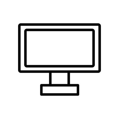 Beyaz arka plan, monitör şeffaf işareti, çizgi ve anahat öğelerini lineer tarzda izole monitör simge vektör