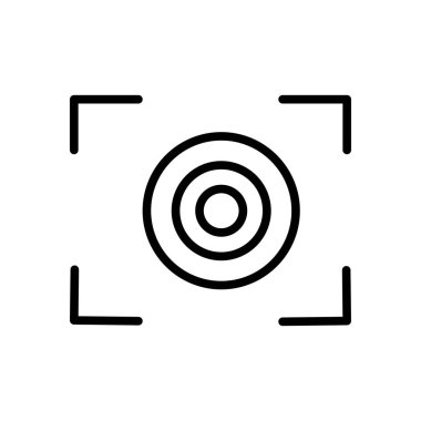 Beyaz arka plan, odak şeffaf işareti, çizgi ve anahat öğelerini lineer tarzda izole odak simge vektör