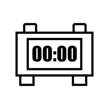 Lineer tarzda şeffaf işareti, çizgi ve anahat öğelerini beyaz zemin üzerine, çalar saat çalar saat simge vektör izole