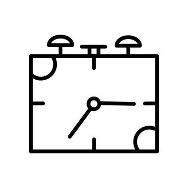 Lineer tarzda şeffaf işareti, çizgi ve anahat öğelerini beyaz zemin üzerine, çalar saat çalar saat simge vektör izole