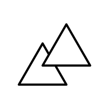 Beyaz arka plan, üçgen şeffaf işaretini, çizgi ve anahat öğelerini lineer tarzda izole üçgen simge vektör