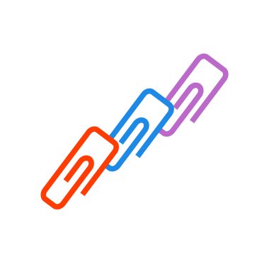 Beyaz arka plan, ataş şeffaf işareti, renkli ekipman sembolleri izole ataş simgesi vektör