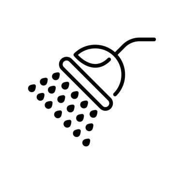 Beyaz arka plan, duş şeffaf işareti, çizgi ve anahat öğelerini lineer tarzda izole duş simge vektör