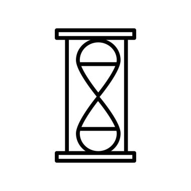 Beyaz arka plan, kum saati şeffaf işareti, çizgi ve anahat öğelerini lineer tarzda izole kum saati simgesi vektör