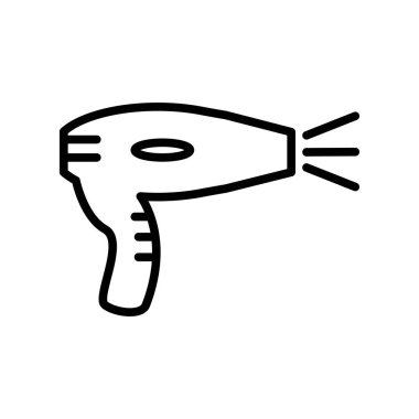 Saç kurutma makinesi simge vektör lineer tarzda şeffaf işareti, çizgi ve anahat öğelerini beyaz zemin üzerine, saç kurutma makinesi izole