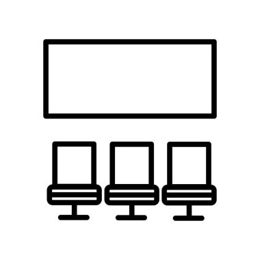 Sinema simge vektör lineer tarzda şeffaf işareti, çizgi ve anahat öğelerini beyaz zemin üzerine, sinema izole