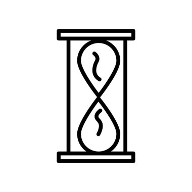 Beyaz arka plan, kum saati şeffaf işareti, çizgi ve anahat öğelerini lineer tarzda izole kum saati simgesi vektör