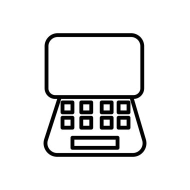 Beyaz arka plan, Tablet şeffaf işareti, çizgi ve anahat öğelerini lineer tarzda izole tablet simge vektör