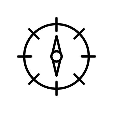 Beyaz arka plan, pusula şeffaf işareti, çizgi ve anahat öğelerini lineer tarzda izole pusula simgesini vektör