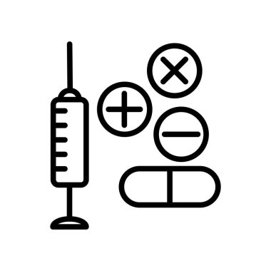 Beyaz arka plan, uyuşturucu şeffaf işareti, çizgi ve anahat öğelerini lineer tarzda izole uyuşturucu simge vektör