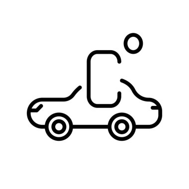 Araba simge vektör lineer tarzda şeffaf işareti, çizgi ve anahat öğelerini beyaz zemin üzerine, araba izole