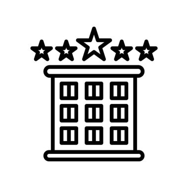 Otel simge vektör lineer tarzda şeffaf işareti, çizgi ve anahat öğelerini beyaz zemin üzerine, otel izole