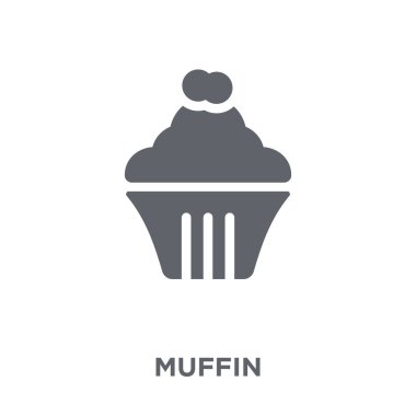Muffin simgesi. Kek tasarım konsepti Doğum günü ve parti koleksiyonundan. Basit öğe vektör çizim beyaz arka plan üzerinde.