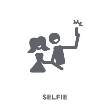 Selfie simgesi. Selfie tasarım konsepti Doğum günü ve parti koleksiyonundan. Basit öğe vektör çizim beyaz arka plan üzerinde.
