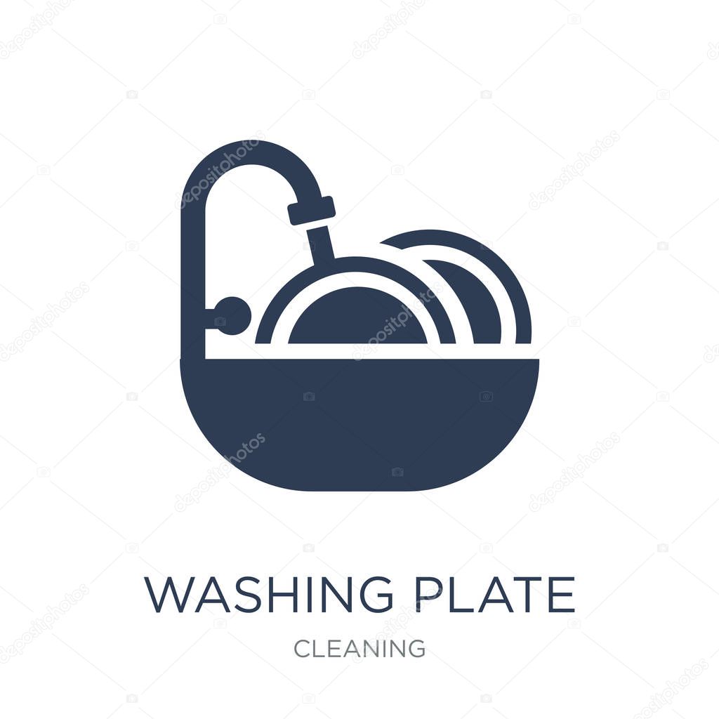 Washing plate icon. Trendy flat vector Washing plate icon on white background from Cleaning collection, vector illustration can be use for web and mobile, eps10