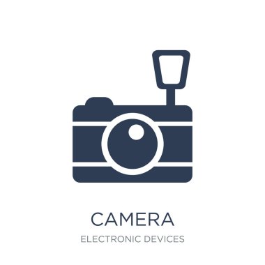 Kamera simgesi. Trendy düz vektör kamera simgesi elektronik cihazlar Collection, vektör çizim beyaz arka plan üzerinde-ebilmek var olmak kullanma web ve mobil, eps10 için