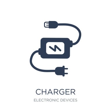 Şarj simgesi. Trendy düz vektör şarj cihazı simge vektör çizim elektronik cihazlar koleksiyonundan beyaz arka plan üzerinde-ebilmek var olmak kullanma web ve mobil, eps10 için