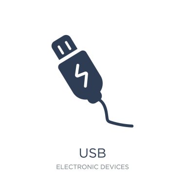 USB simge. Trendy düz vektör Usb simge vektör çizim elektronik cihazlar koleksiyonundan beyaz arka plan üzerinde-ebilmek var olmak kullanma web ve mobil, eps10 için