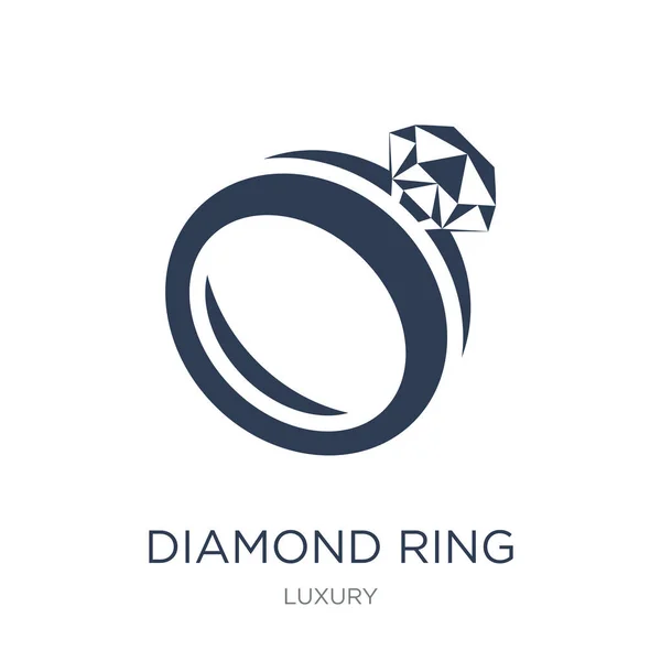 Ring Diamantikonen Trendiga Platt Vector Diamond Ring Ikon Vit Bakgrund — Stock vektor