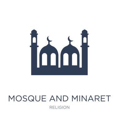 Cami ve minare simgesi. Trendy düz vektör cami ve minare üstünde kutsal kişilerin resmi din Collection, vektör çizim beyaz arka plan-ebilmek var olmak kullanma web ve mobil, eps10 için