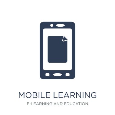 Mobil öğrenme simgesi. E-öğrenme ve eğitim Collection, vektör çizim beyaz arka plan simgesine trendy düz vektör mobil öğrenme web ve mobil, eps10 kullanmak olabilir