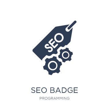 SEO rozet simge. SEO rozet simge vektör çizim programlama koleksiyonundan beyaz arka plan üzerinde olabilir trendy düz vektör kullanın web ve mobil, eps10 için