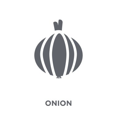 Soğan simgesi. Meyve ve sebze koleksiyonundan soğan tasarım konsepti. Basit öğe vektör çizim beyaz arka plan üzerinde.