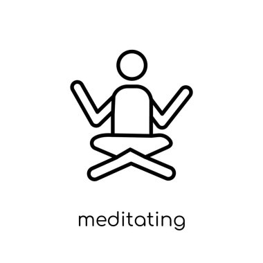 Simge meditasyon. Modaya uygun modern düz doğrusal vektör meditasyon kutsal kişilerin resmi üstünde ince çizgi etkinlik beyaz arka plan ve Hobiler koleksiyon, düzenlenebilir anahattı kontur vektör çizim