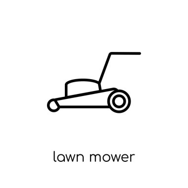 çim biçme makinesi simgesi. Beyaz arka plan ince çizgi tarım, tarım ve Bahçe koleksiyonu, Anahat vektör çizim trendy modern düz doğrusal vektör çim biçme makinesi simgesini