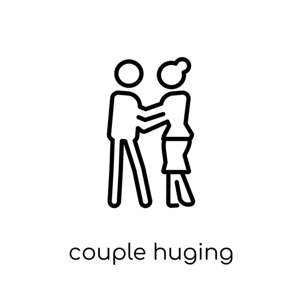 Icône Couple Huging Tendance Moderne Plat Vecteur Linéaire Couple Énorme — Image vectorielle
