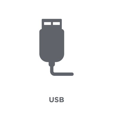 USB simge. USB tasarım konsepti elektronik cihazlar koleksiyonundan. Basit öğe vektör çizim beyaz arka plan üzerinde.