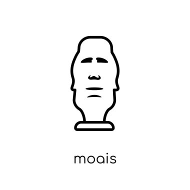 Moais simgesi. Modaya uygun modern düz doğrusal vektör Moais kutsal kişilerin resmi üstünde ince çizgi Mimarlık beyaz arka plan ve seyahat koleksiyonu, düzenlenebilir anahattı kontur vektör çizim