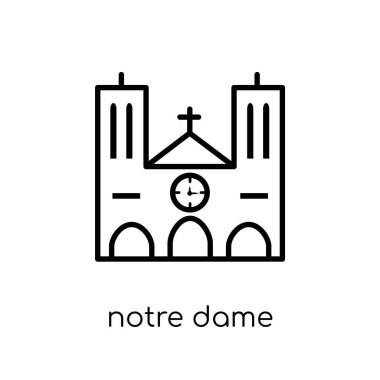 Notre dame simgesi. Modaya uygun modern düz doğrusal vektör Notre dame simgesine ince çizgi Mimarlık beyaz arka plan ve seyahat koleksiyonu, düzenlenebilir anahattı kontur vektör çizim