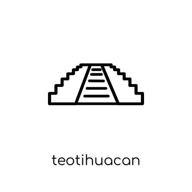 Teotihuacan simgesi. Modaya uygun modern düz doğrusal vektör Teotihuacan kutsal kişilerin resmi üstünde ince çizgi Mimarlık beyaz arka plan ve seyahat koleksiyonu, düzenlenebilir anahattı kontur vektör çizim